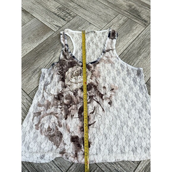 American Rag Cie Women's  Stretchy Lace Tank Top, Size L, White Floral Print - Picture 6 of 7